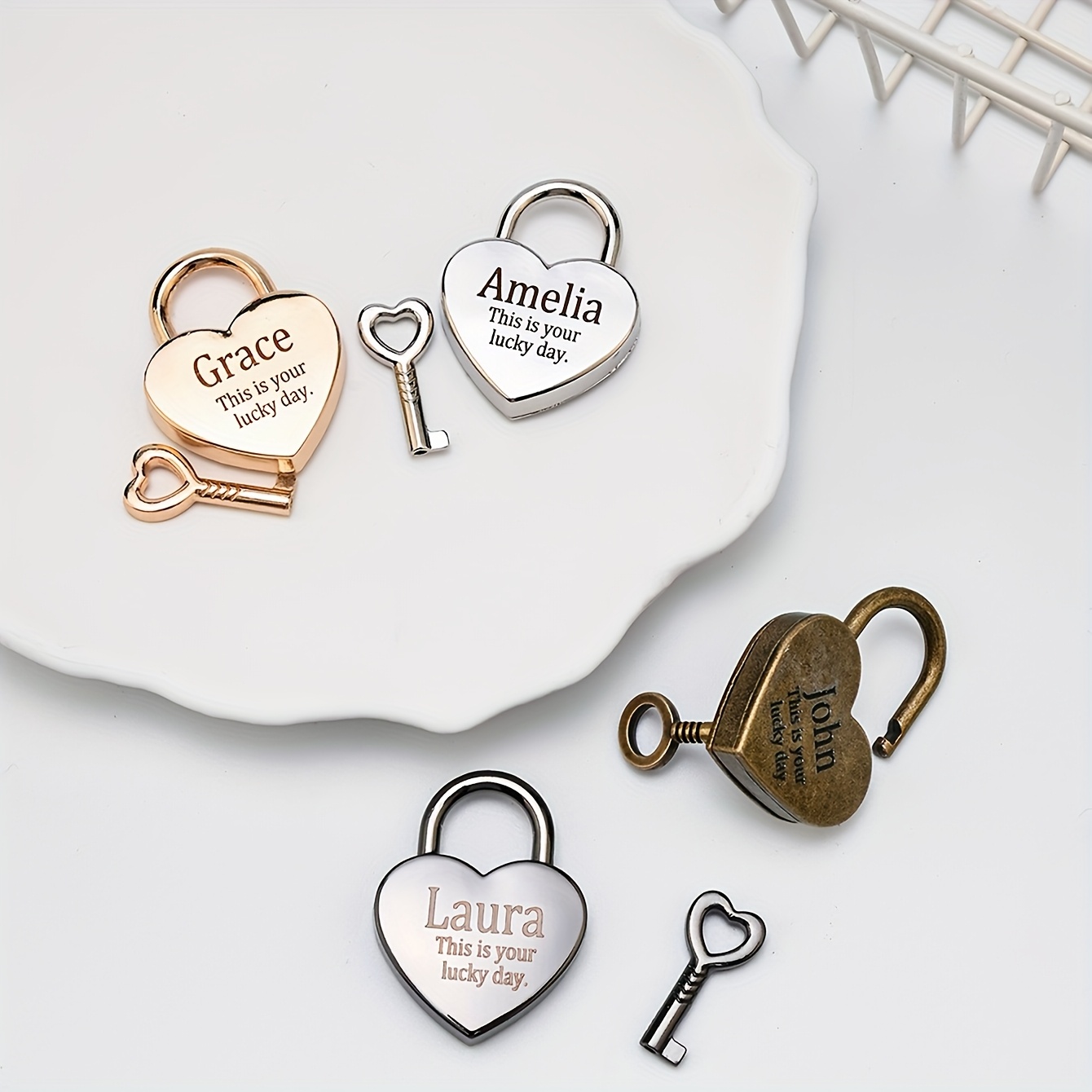 Customizable Heart-Shaped Lock with Personalized Text