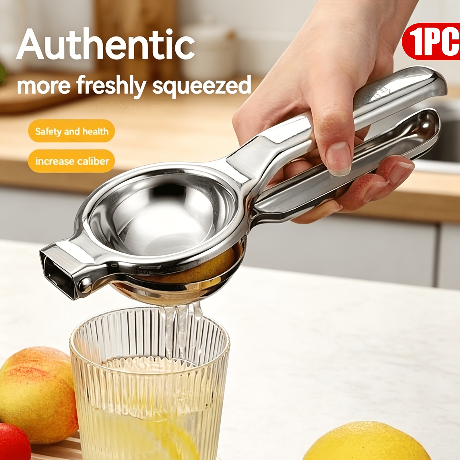 TEMU 1 Pack Heavy Duty Stainless Steel Lemon Juicer, Manual Citrus Squeezer For Orange Lime, Ergonomic Handle Fruit Press With Easy , Rustproof