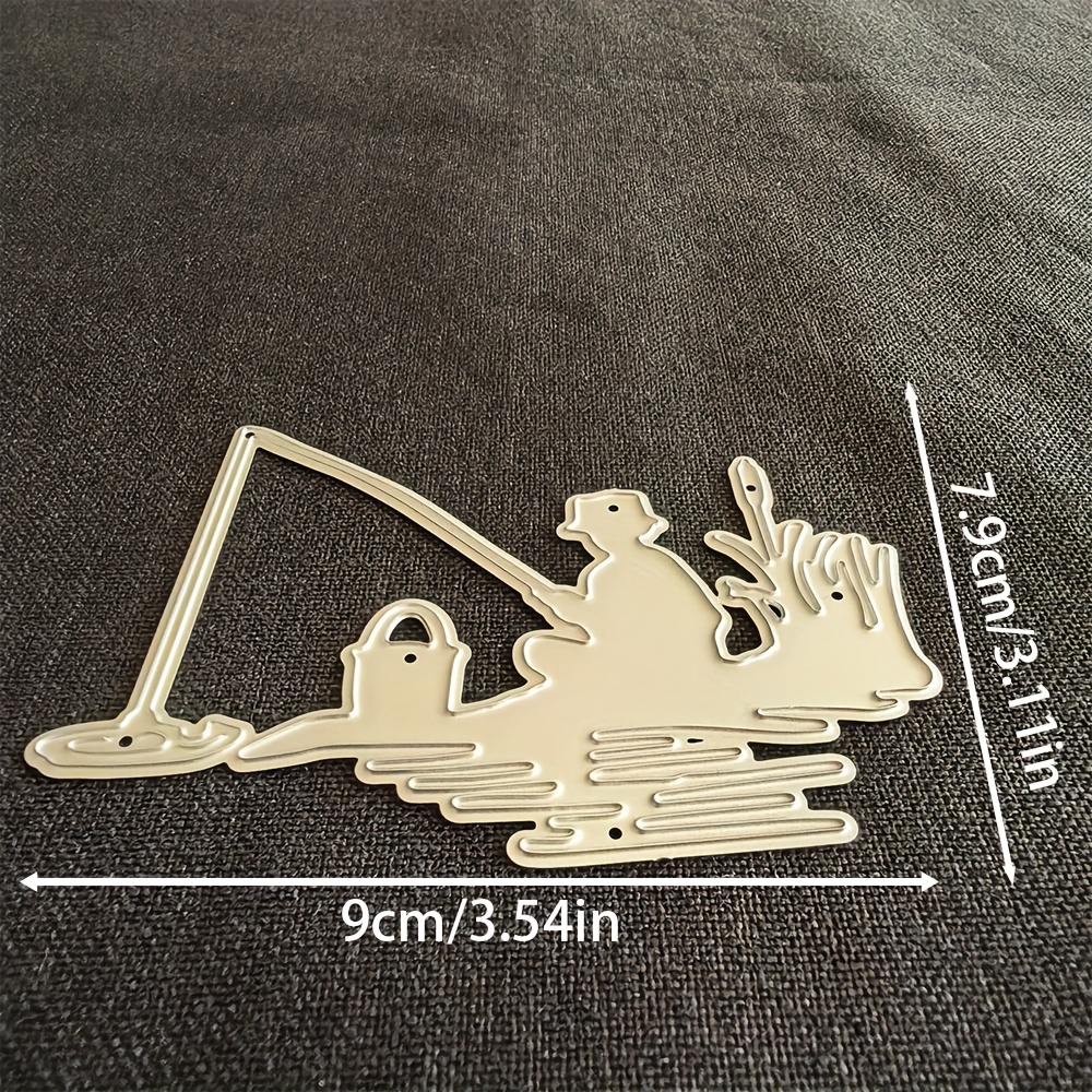 TEMU 1pc Fishing Metal Cutting Die, Silver-gray, Fantasy Theme, Suitable For Scrapbooking, Embossing, Handmade Greeting Card Making, Gift Card Making
