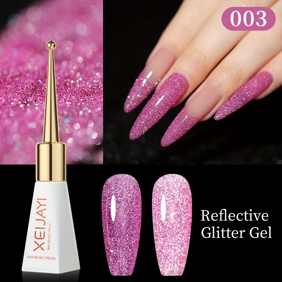 Image of Xeijayi 1/7pcs 10ml Blue Reflective Flashing Cat Eye Gel Nail Polish, Holographic Laser Sparkling Broken Sparkling Gel Gel Nail Polish, Soak Off Led, For Nail Art Diy