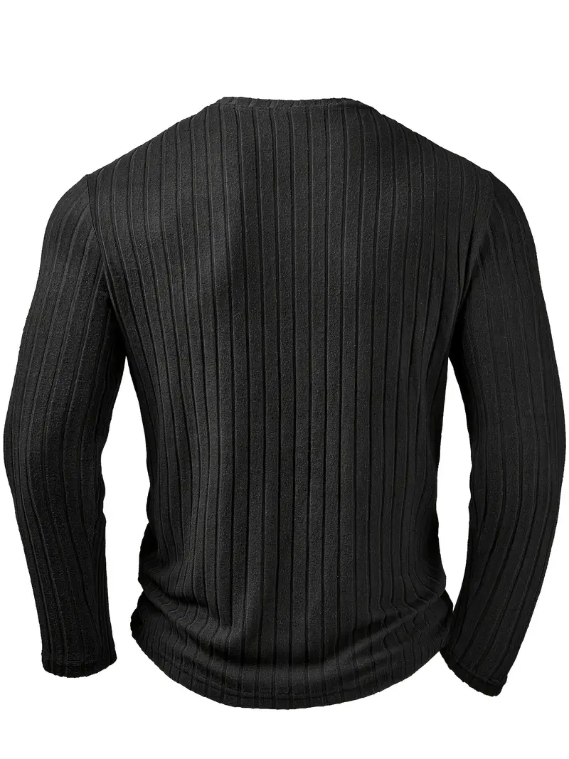 mens fashion mens t shirt autumn winter casual ribbed v neck long sleeve mens henley shirt casual wear design medium stretch fabric durable construction pullover top Product details 2