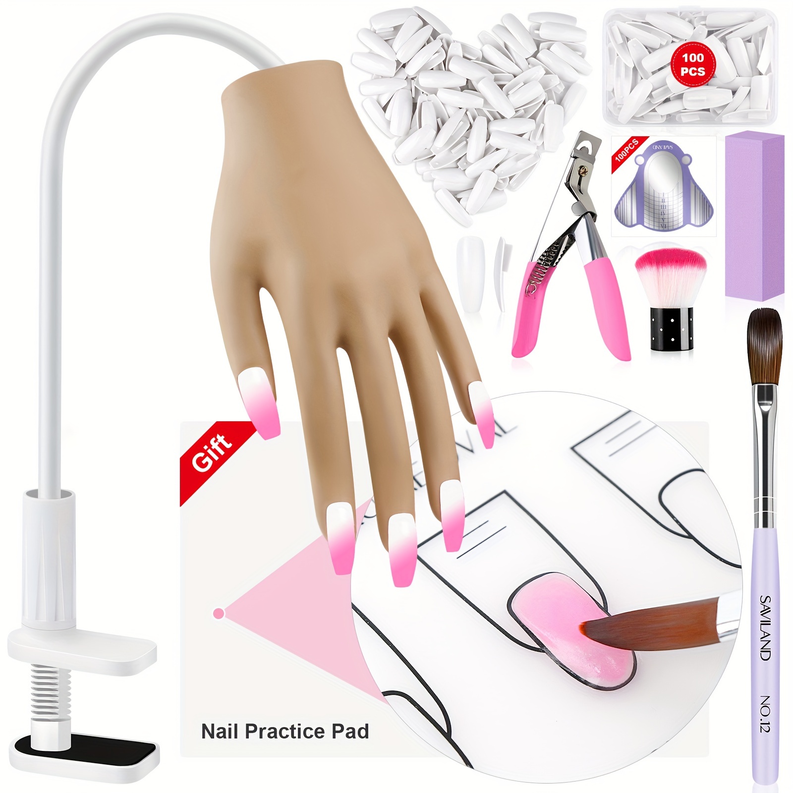 

Saviland Silicone Acrylic Nail Practice Hands, Flexible Mobile Prosthetic Hands That Will Not Or Fall, Nail Training Nail Kit, Contains Nail Tips For , Nail Art Beginners Must Have, Gift