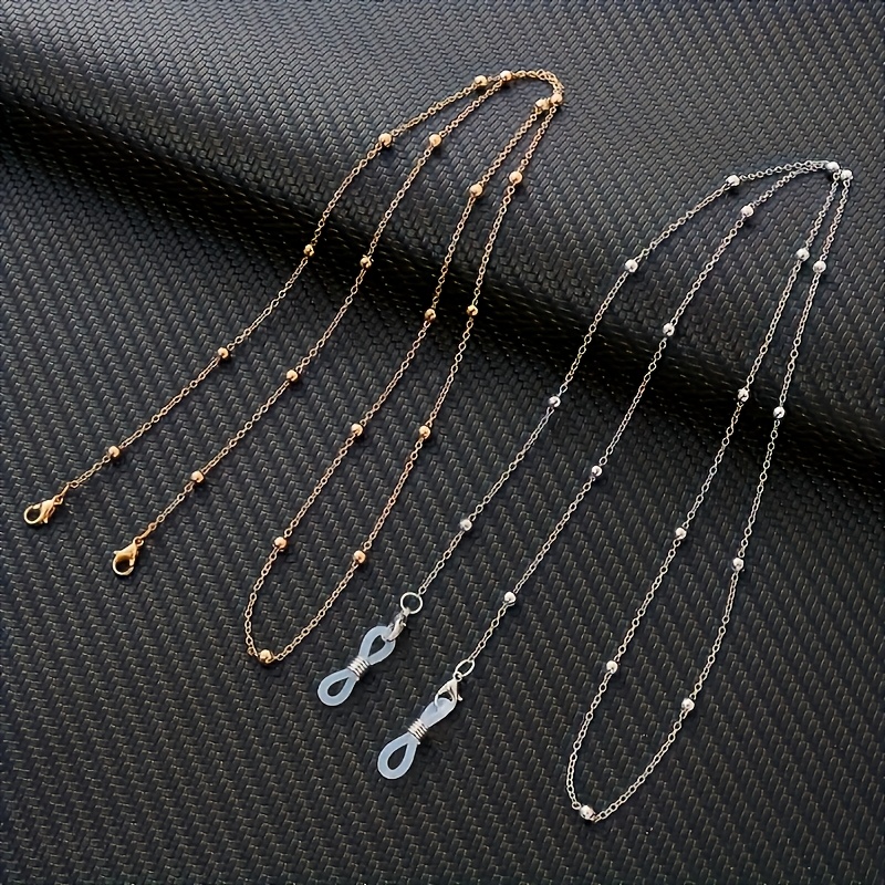 TEMU Lot de 2 chaînes de lunettes à perles métalliques dorées et argentées | antidérapante et , lanière tendance pour femme | Convient à une tenue