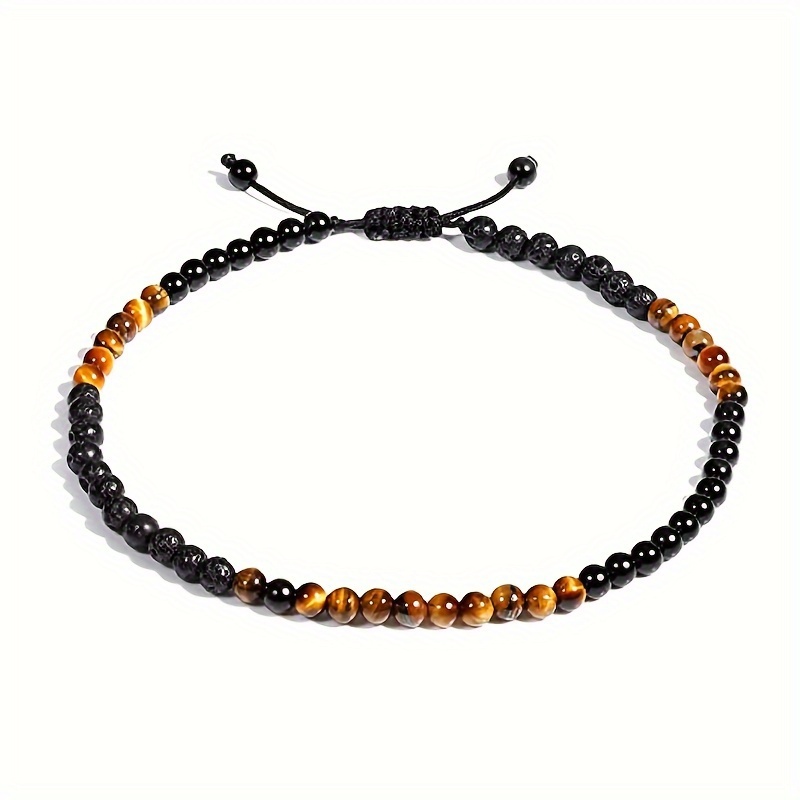 

Men's Minimalist 4mm Natural Tiger Eye & Anklet - Essential Oil Diffuser, Yoga & Beach