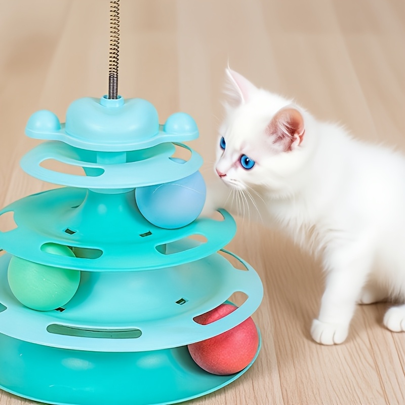Artificial Feather Cat Carousel Toy - Rotating Rolling Ball Cat Toy, Interactive Teasing Toy for Cats, Cat Gift, Suitable for Indoor Cat Companion Toy, Self Entertainment And Fun Toy to Reduce Boredom, Random Balls in 3 Colors, Without Battery