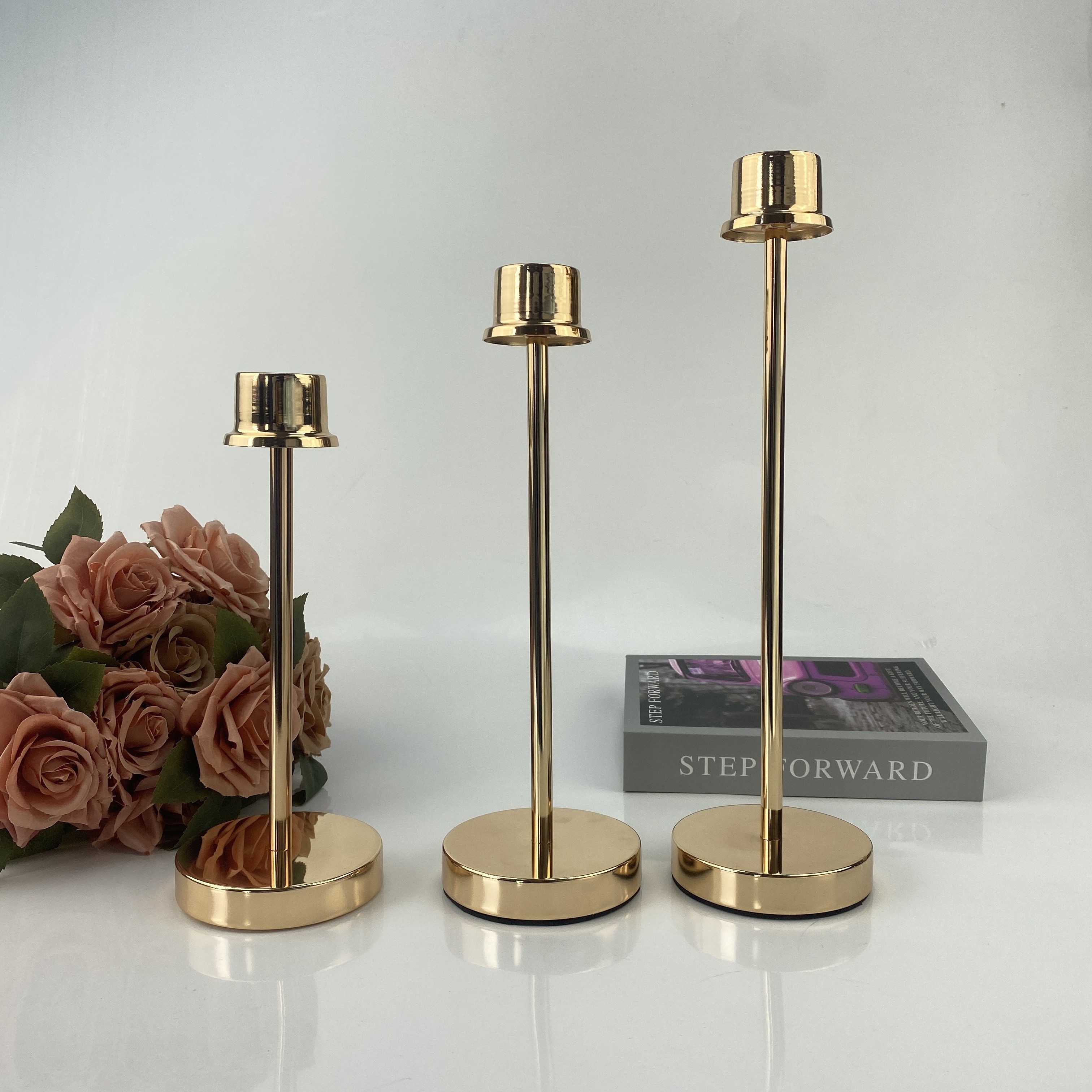 Set, Candelabra Gold Candle Holders, Tapered Candle Holders With