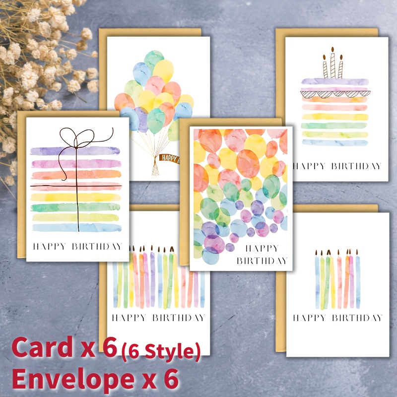Image of 12 Watercolor Birthday Greeting Cards (including Envelopes) - Design, Suitable For Parties, Birthdays, And Other Occasions - English Gift Card Set