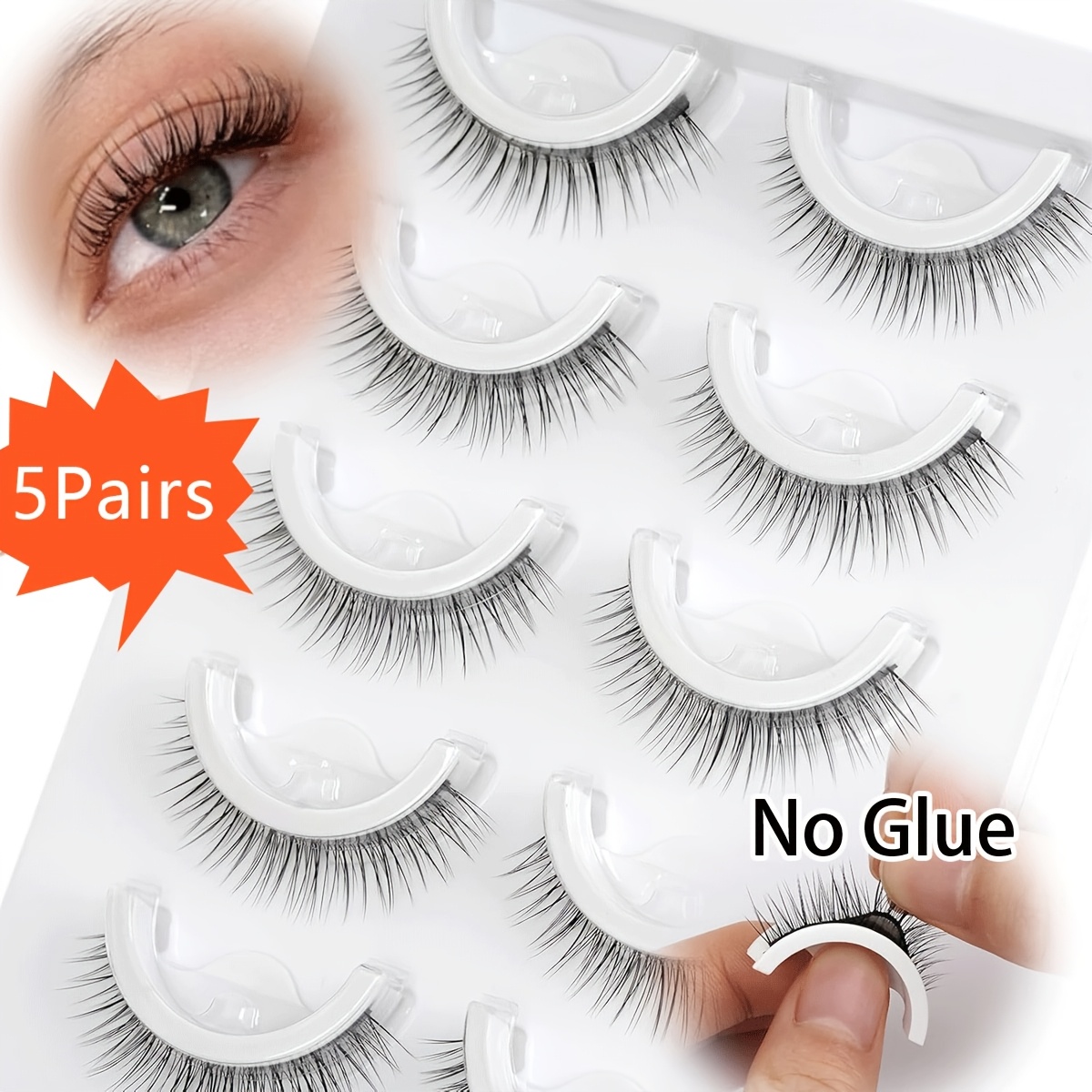 Self-adhesive Eyelashes 5 Pairs Set Pre- Reusable Natural Fluffy Lashes Lightweight And Unscented Eyelashes