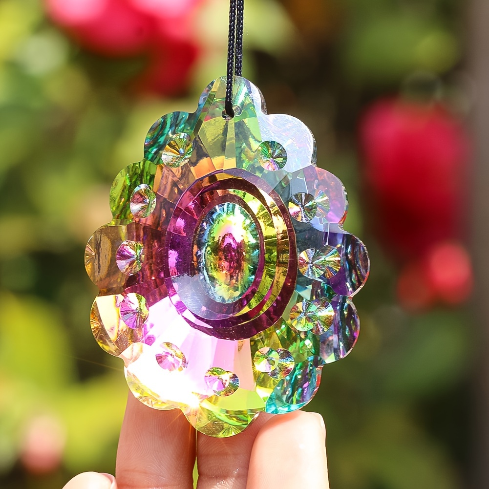 

Peacock Crystal Prism Sun - 63mm Rainbow Maker, Feng Shui Window Hanging Decor For Home & Garden, Perfect Gift Idea