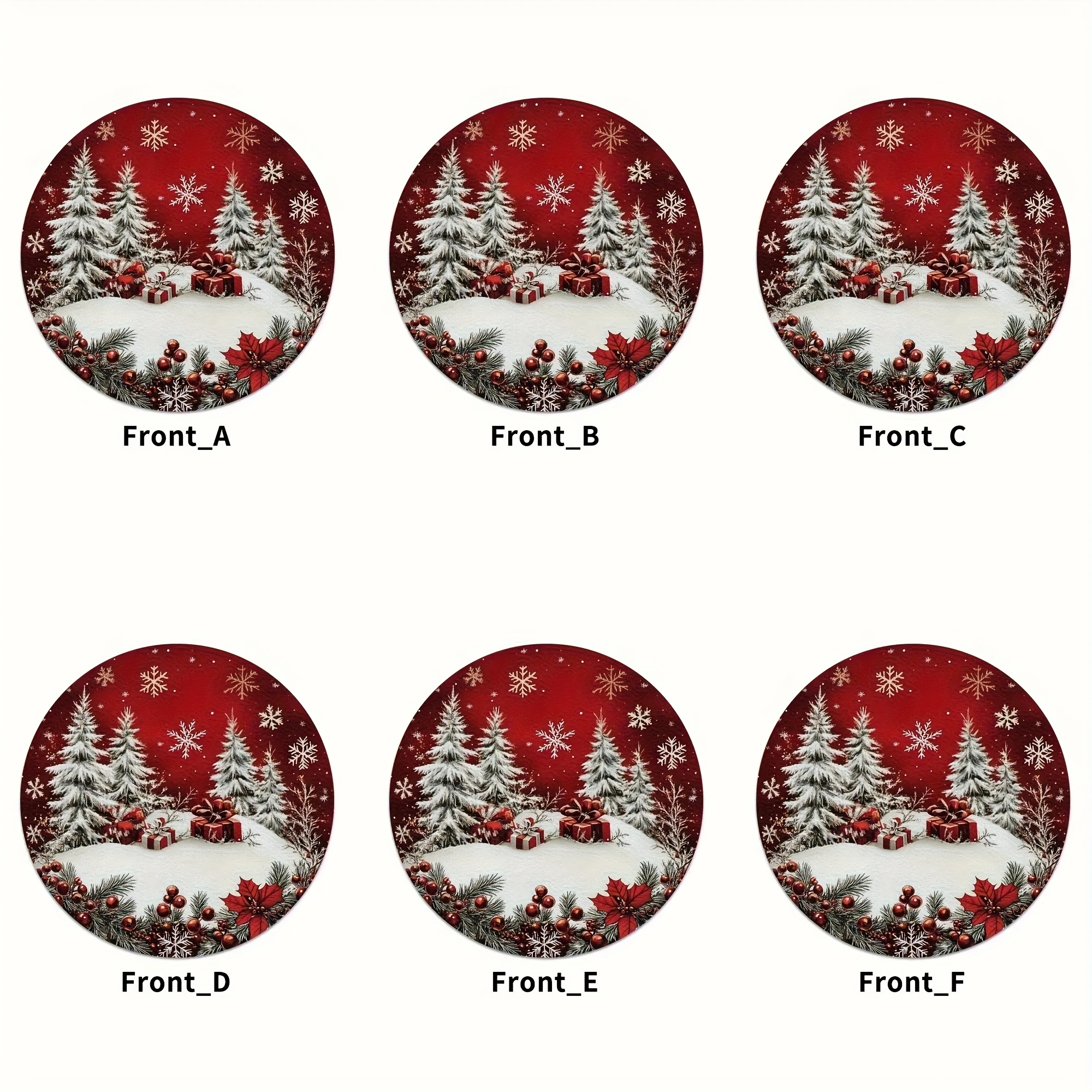 TEMU 6pcs Winter Wooden Coasters Set - Reusable Snowflake And Holly Christmas Coasters With Red/green/white/black Wood Grain, Suitable For Holiday