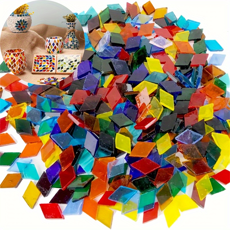 

100pcs Vibrant Transparent Rhombus Glass Mosaic Tiles - Perfect For Diy Jewelry, Crafts & Lamp Decorations