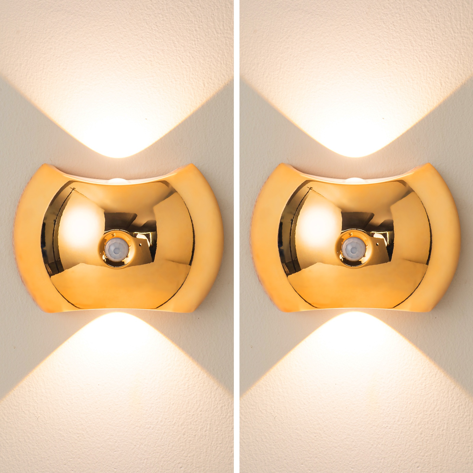 Luz Nocturna LED Moderna con Sensor de Movimiento - Lámpara Recargable de Pared con Brillo Ajustable, Luz de Pantalla Inalámbrica Adecuada para Dormitorios y Salas de Estar, Disponible en Dorado, Cromo y Grano de Madera, Alimentada por Batería, Lámpara de Pared para Dormitorio