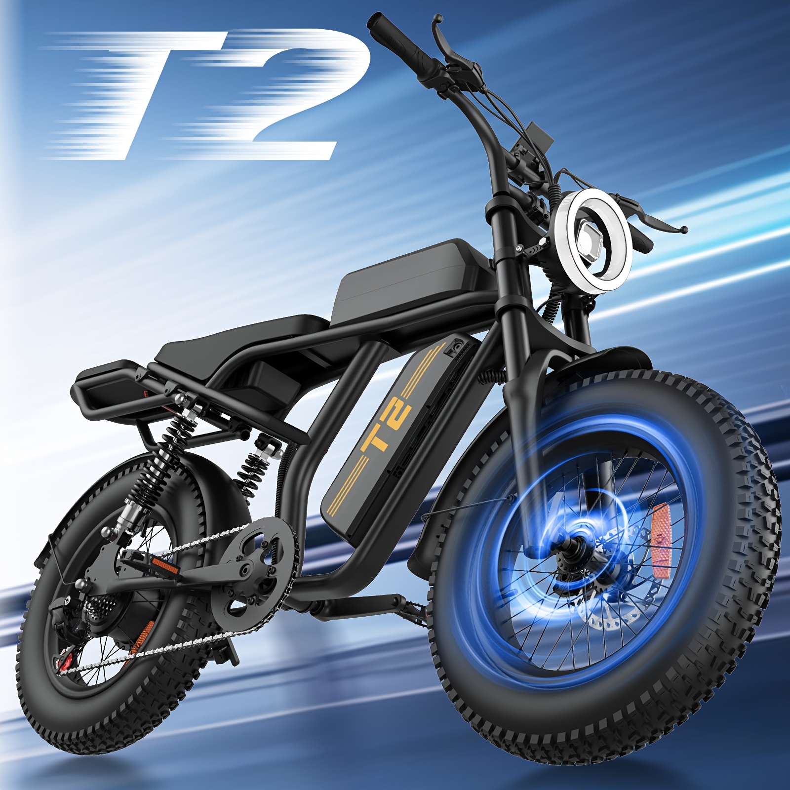 Image of & Camping: T2 Electric Bike With 250w 25km/, Removable Battery, 20"*4" Tires, 7-speed, Rear Seat, 120km Range & Dual Suspension For Adults