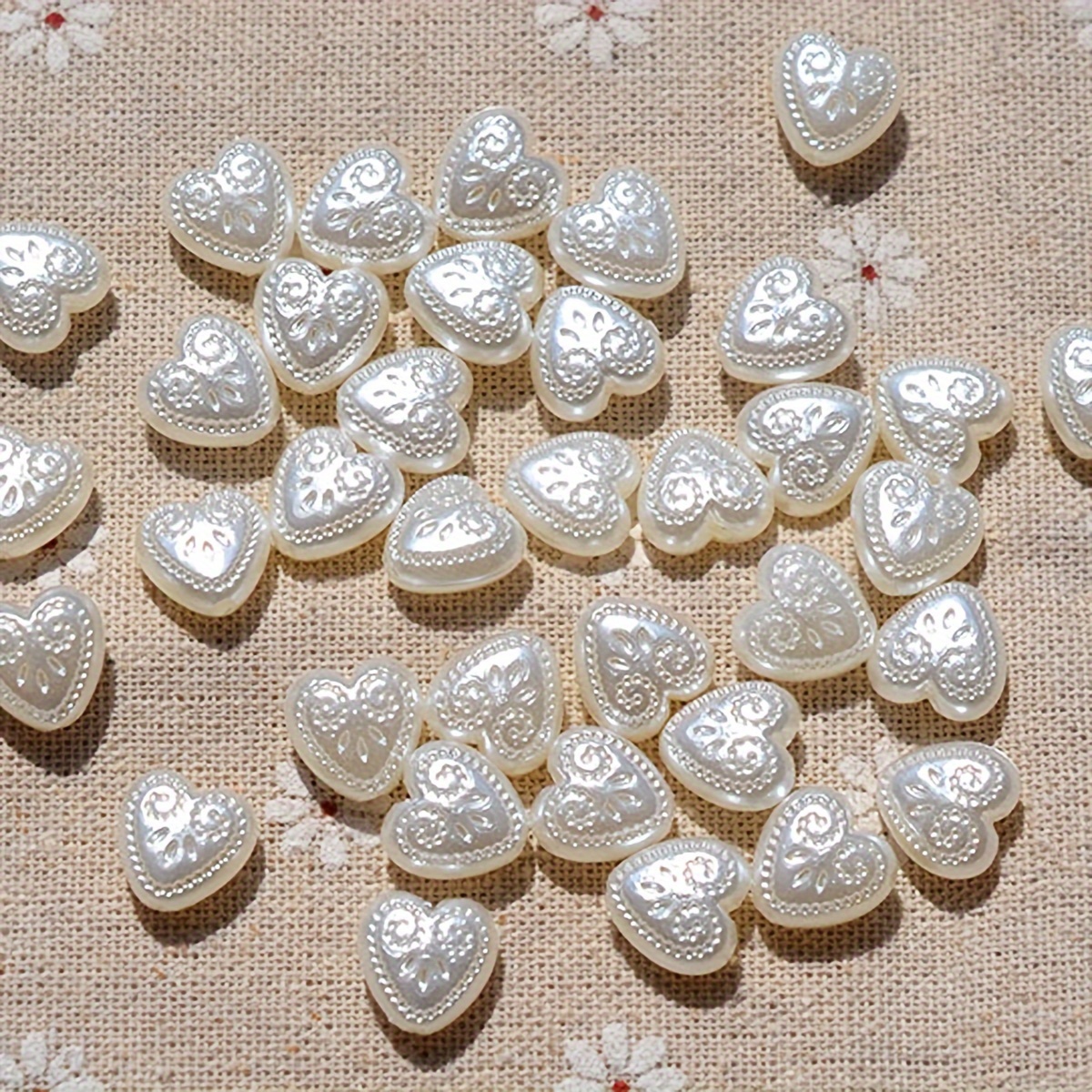 

30pcs/60pcs Acrylic Heart-shaped Pearl Beads For Diy Women's Phone Charms Jewelry Crafting - White Pearl Finish