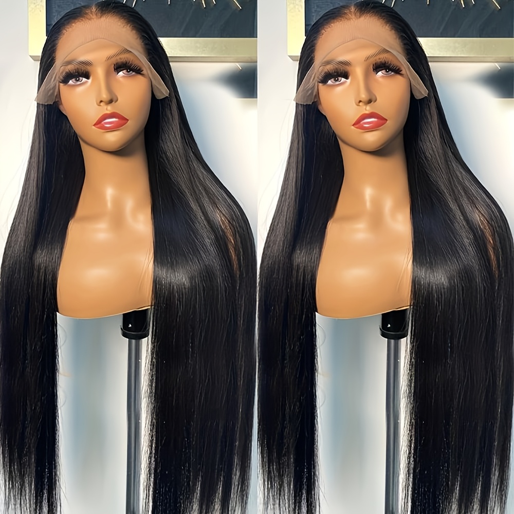 TEMU 13x4x1 Long Straight Lace Front Wigs Black Color Hair Lace Front Synthetic Fiber Wigs Glueless Lace Frontal Wig Pre Hairline For Women Girls Daily Party Use 30 Inches
