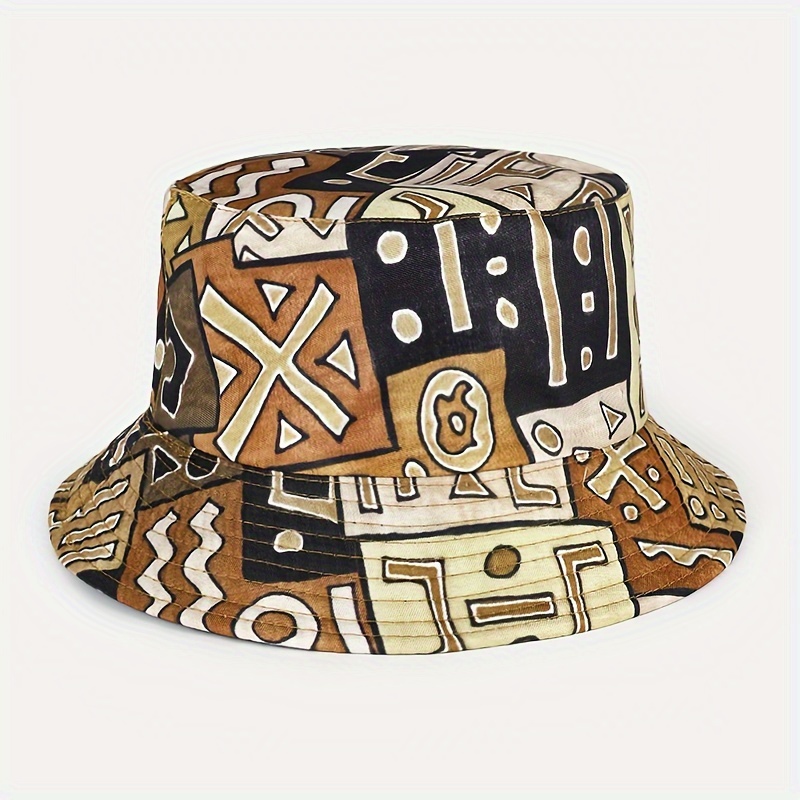 

1pc Vintage Geometric Print Bucket Hat, Reversible Hip Hop Basin Hat, Lightweight Sun Shade Fisherman Cap For Women & Men