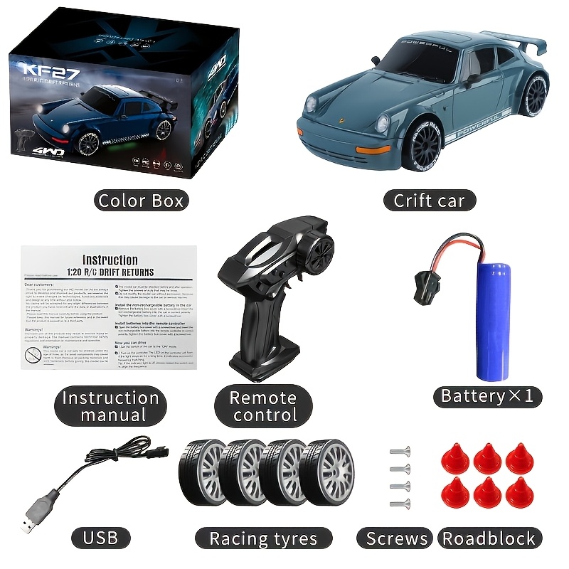New Remote-controlled Drift Car (blue/grey), 1:20 Scale Remote-controlled Car, Drive, Variable Speed Remote Control, Easy To Operate, Suitable For Beginners And Boys, Holiday Gift, Boy Toy.