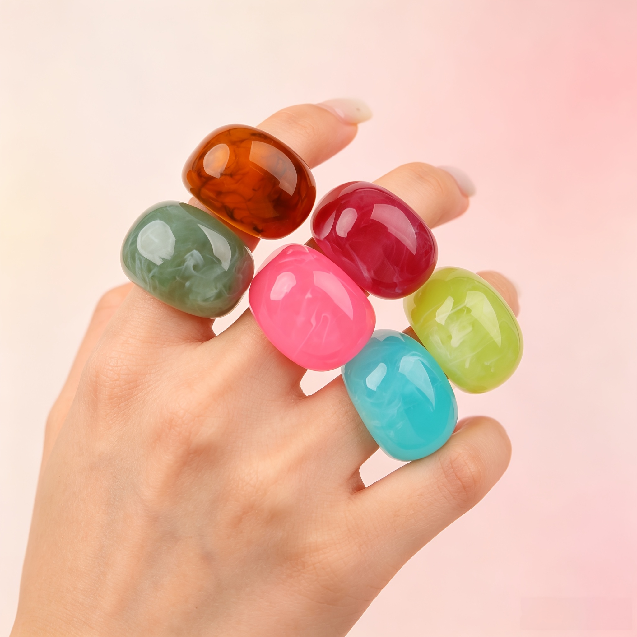6pcs Adorable Smudged Resin Stackable Rings Set