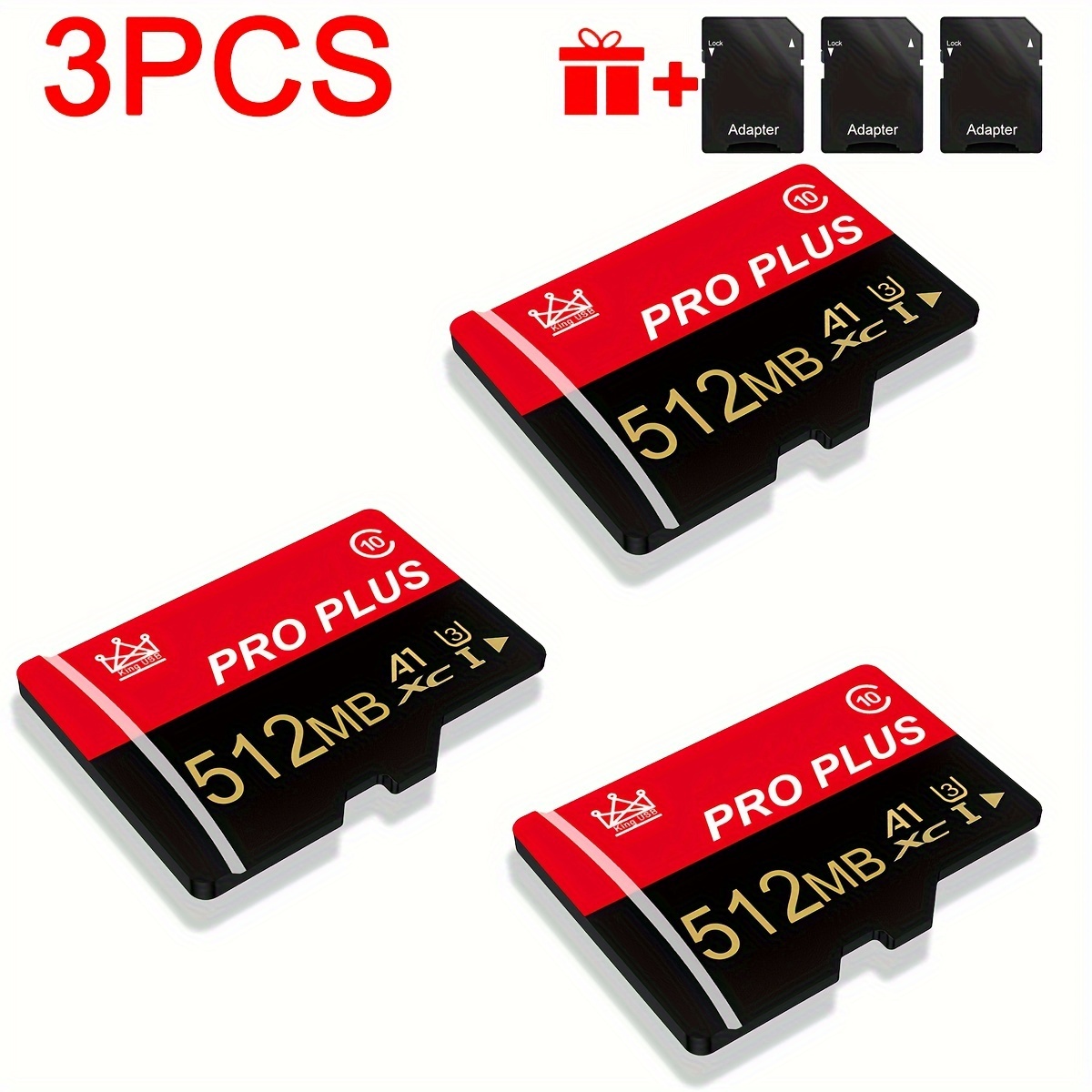 TEMU High Speed U3 C10 A1 Memory 3pcs Memory Card With Adapter, For Tablet/ Camera/ Mobile Phone/ Camera/ Car Audio/ Game Console, Store Your Files