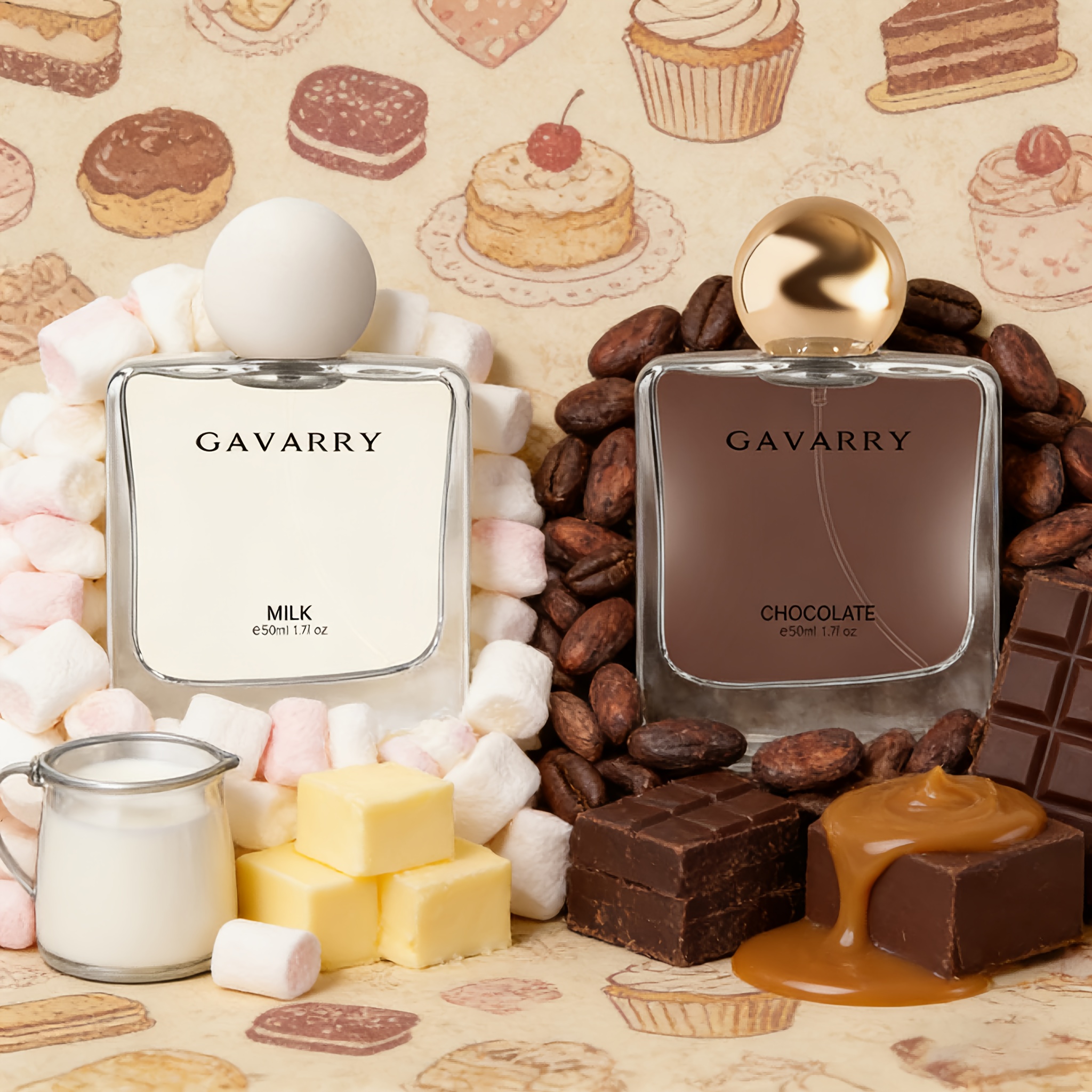 Image of 1/2pcs "chocolate & Milk" Perfume Combo "velvet Cacao" & "coconut Milk Musk", Unisex Fragrances 50ml X2 | Gourmand Scent Set, For , Long-lasting, Gift Box | Hair