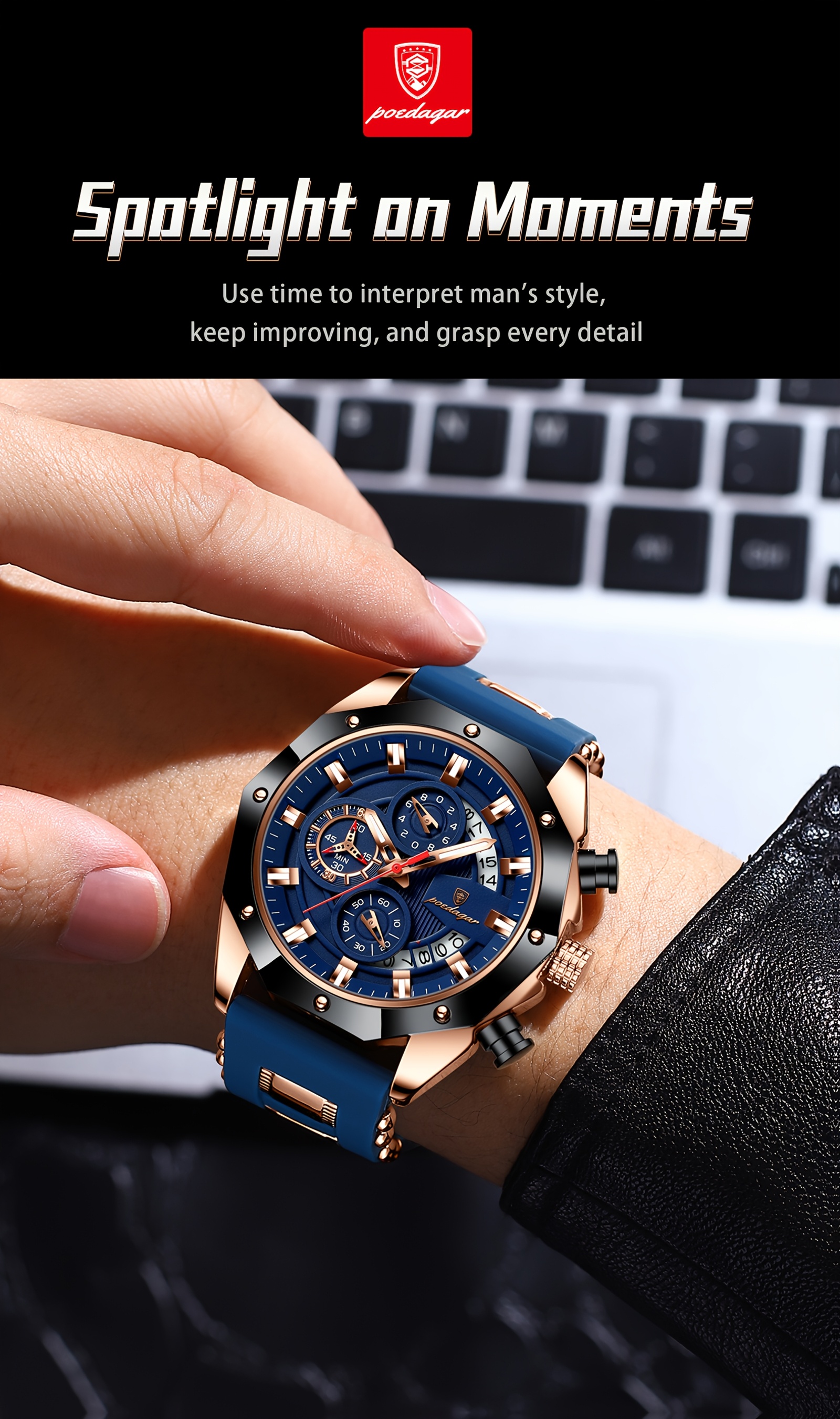 mens stylish blue   watch with date display waterproof nightlight silicone strap elegant business watch for teenagers and adults casual accessory stylish watch silicone strap watch details 12