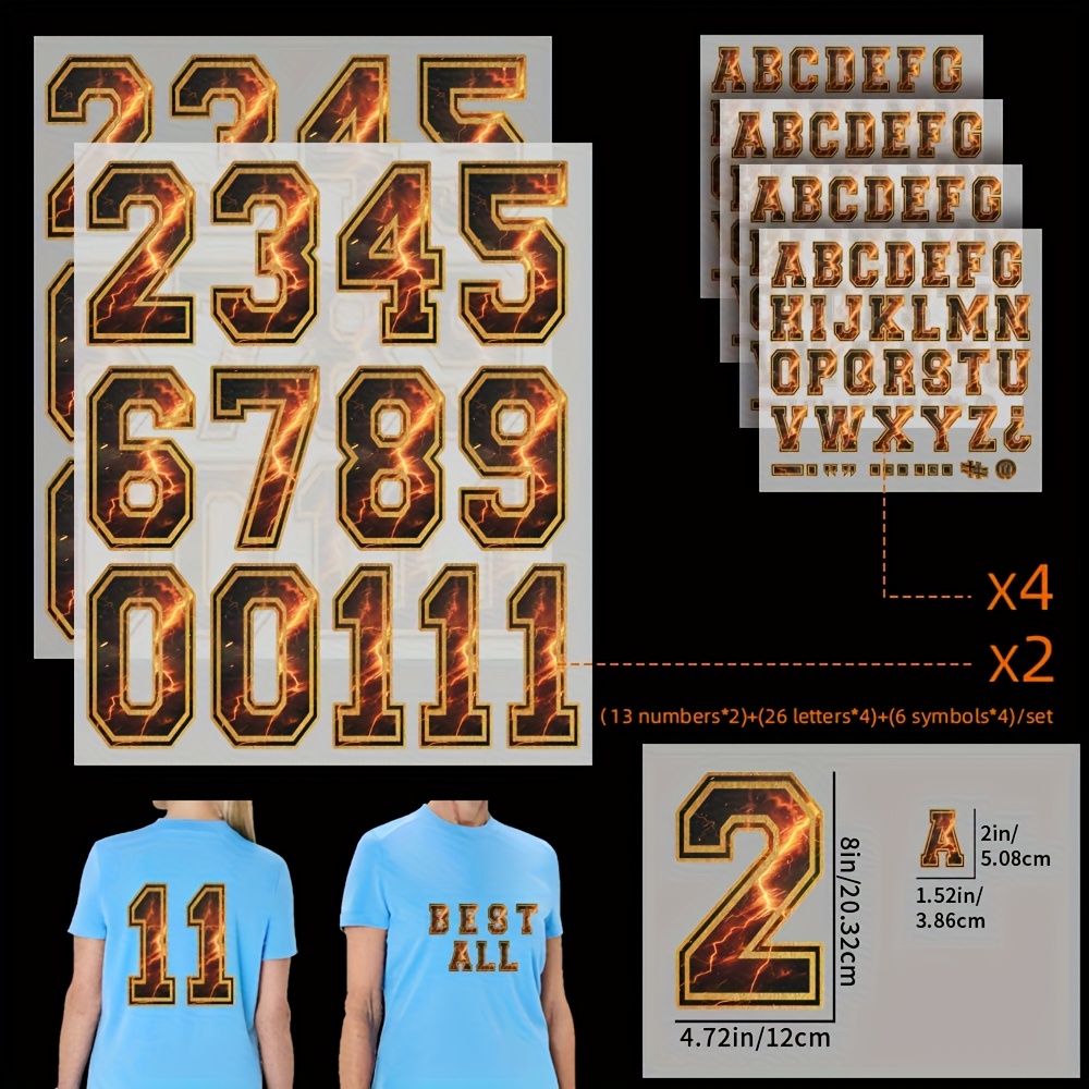 2pcs Extra-large Number Combo + 4pcs Letter Combo, And Fashionable, Basketball Player Number, To Idols, Sports Competition, Large Numbers, Pattern, Heat Transfer Stickers, Suitable For T-shirts, Bags