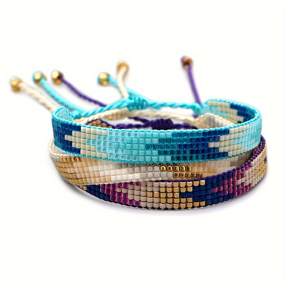 

Vintage & Boho Style, Colorful Woven Design Bracelet, Match Colorful Rice Beads Bracelet, Fashion Delicate Accessory For Vacation & Holiday, Idea Gift For Unisex