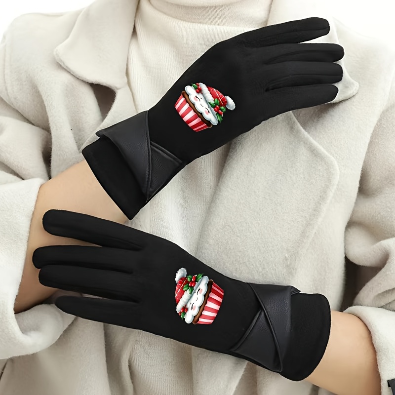 Elegant Women's Gloves with Christmas Hat Decorated Design