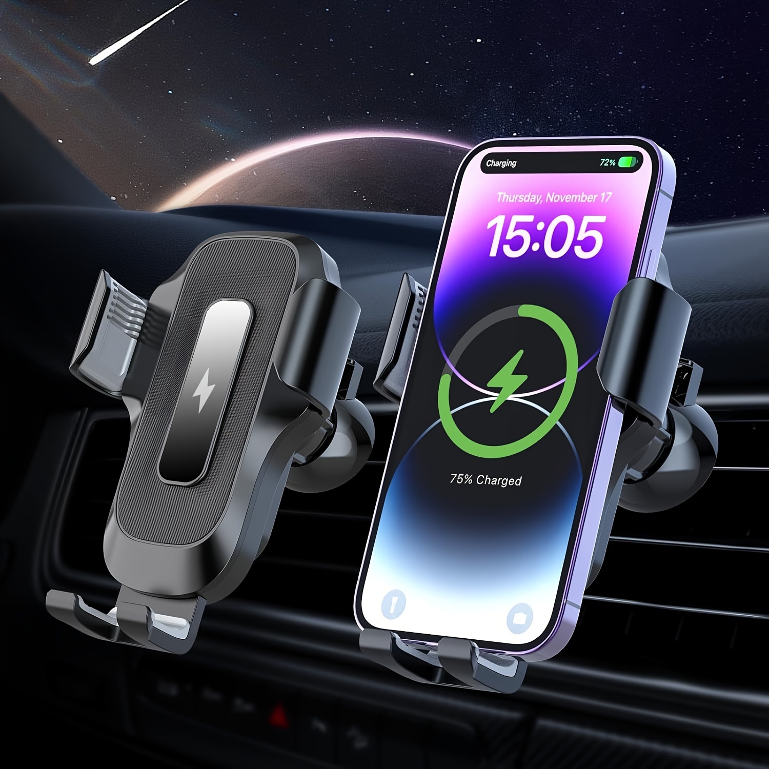 

Car Phone Holder Wireless Charger - 15w Charging Auto Clamping Wireless Car Charger, Car For Iphone16/15/14/13/12/11, Samsung S23/s22/s21/s20