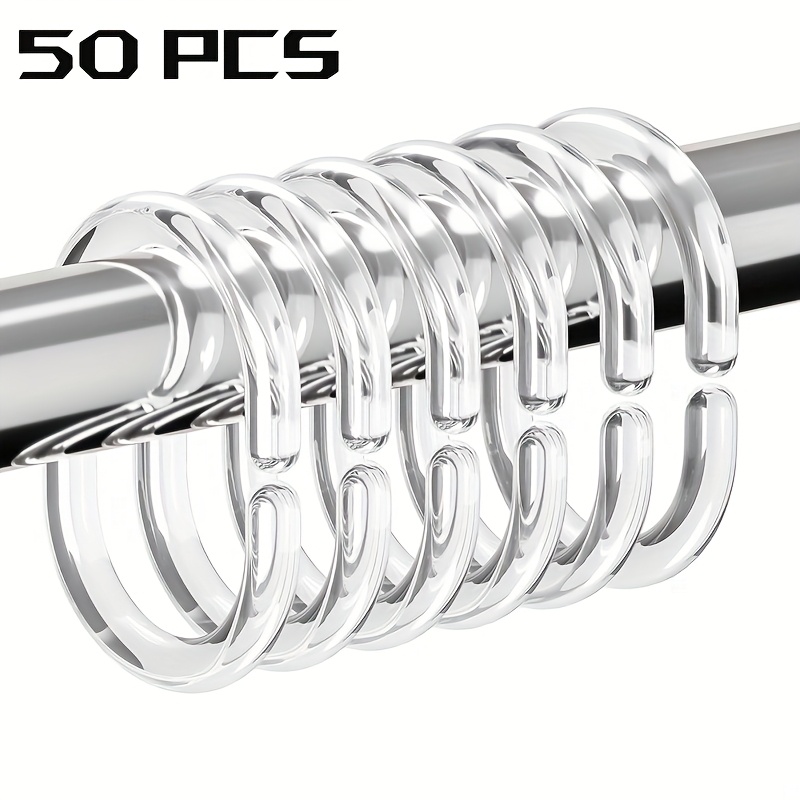 TEMU Lot de 50 crochets de rideau de douche transparents de C, anneaux universels pour tringle à rideau de douche, accessoires de salle de bain