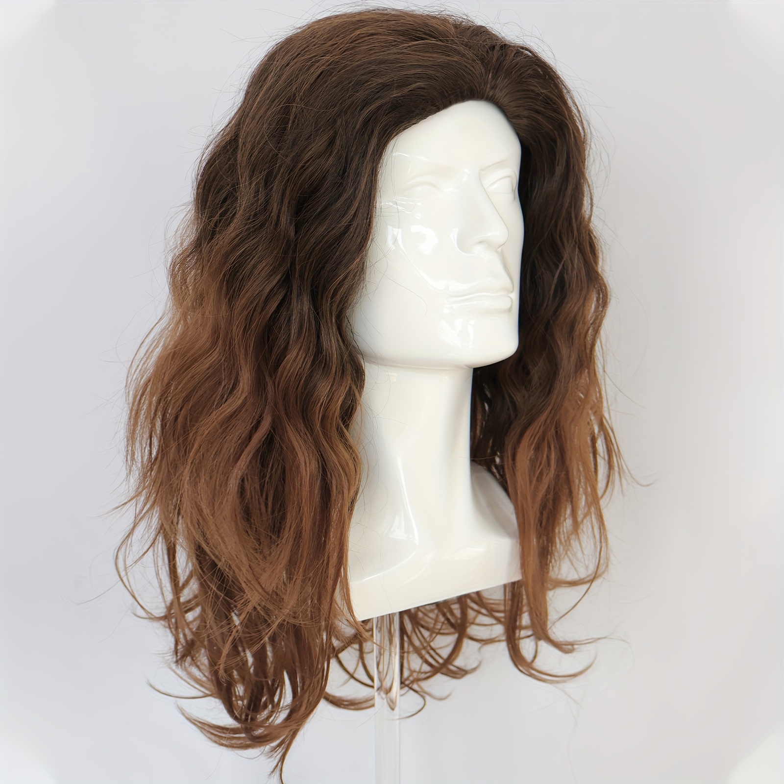 mens long wavy brown ombre wig natural looking synthetic hair wig for daily wear cosplay halloween costume parties realistic heat resistant fiber wig