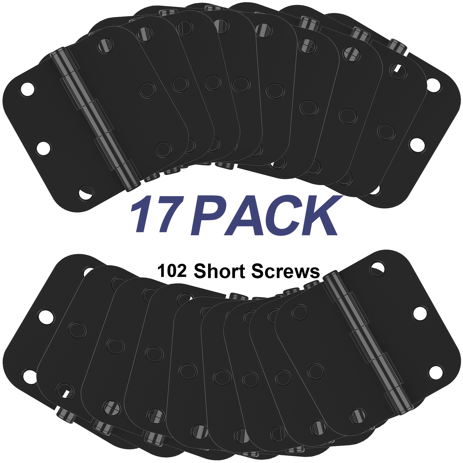 TEMU 17pcs Door Hinges 3.5 X 3.5 Inches, Rounded 5/8" Durable And No Squeak Hinges, For Home Interior, And Commercial Use, Matte Black