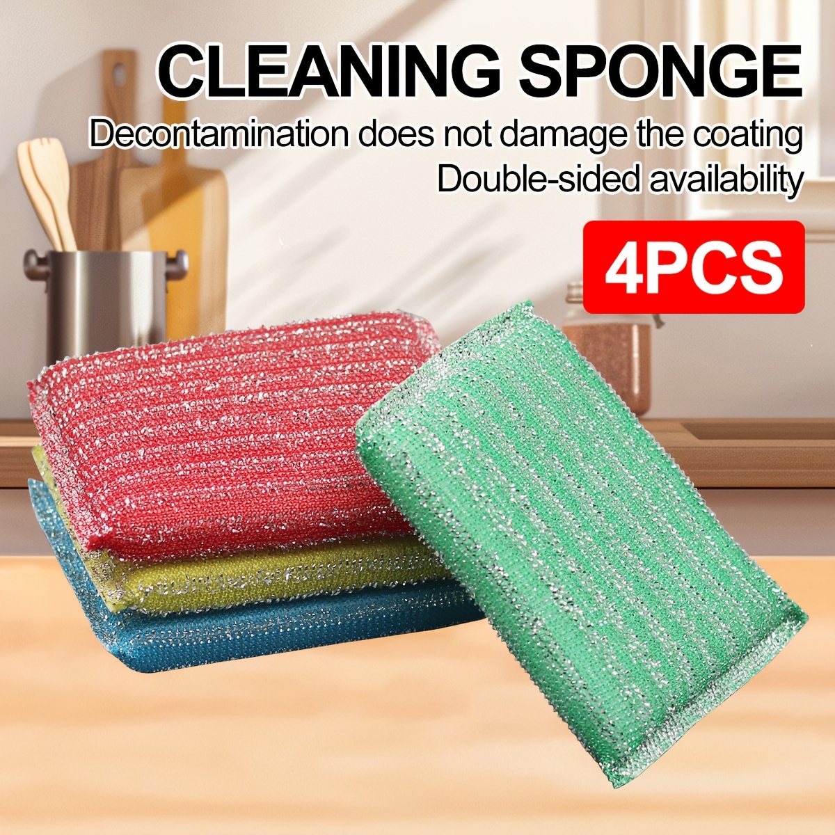 4pcs Random Colour Double-Sided Dishwashing Sponge Set