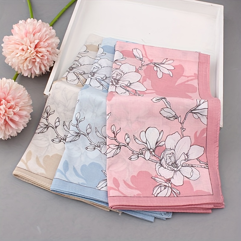 TEMU 3pcs Of Women's Printed Handkerchiefs, Thin And Lightweight, Convenient For , Soft And Absorbent Small Square Scarves, Ideal As A Gift For Women