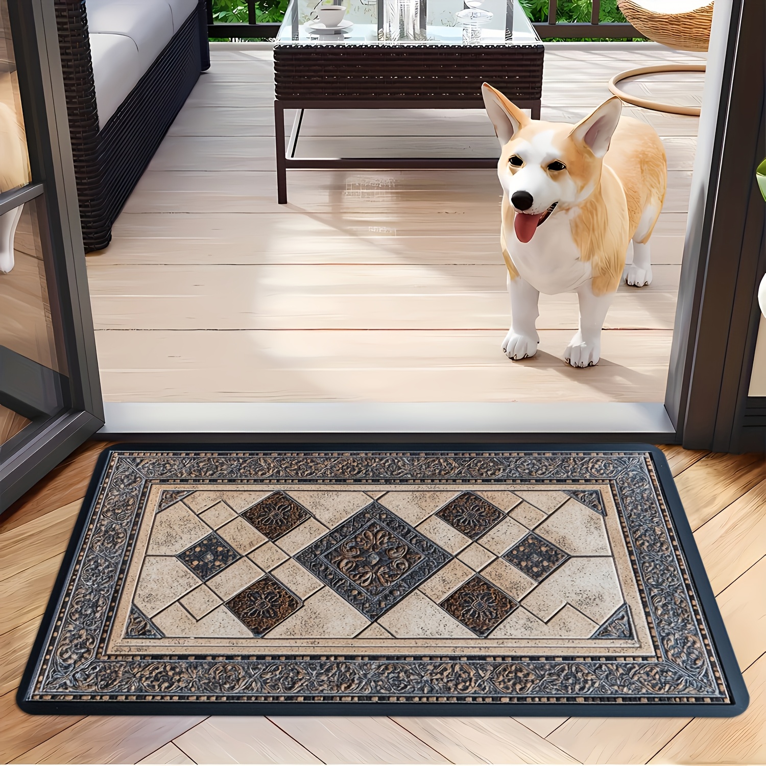 

1 Item, A Rectangular Door Mat, Suitable For Living Rooms, Bedrooms, Kitchens, And Offices, An Indoor/outdoor With A Decorative Tile Pattern.