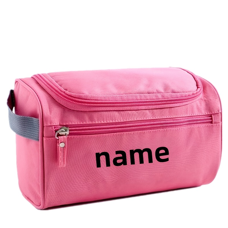 TEMU Embellished Name/text Travel Toiletry & Makeup Organizer Bag - Custom Embroidery, Lightweight Zippered Pouch Suitable For Travel, Top Handle &
