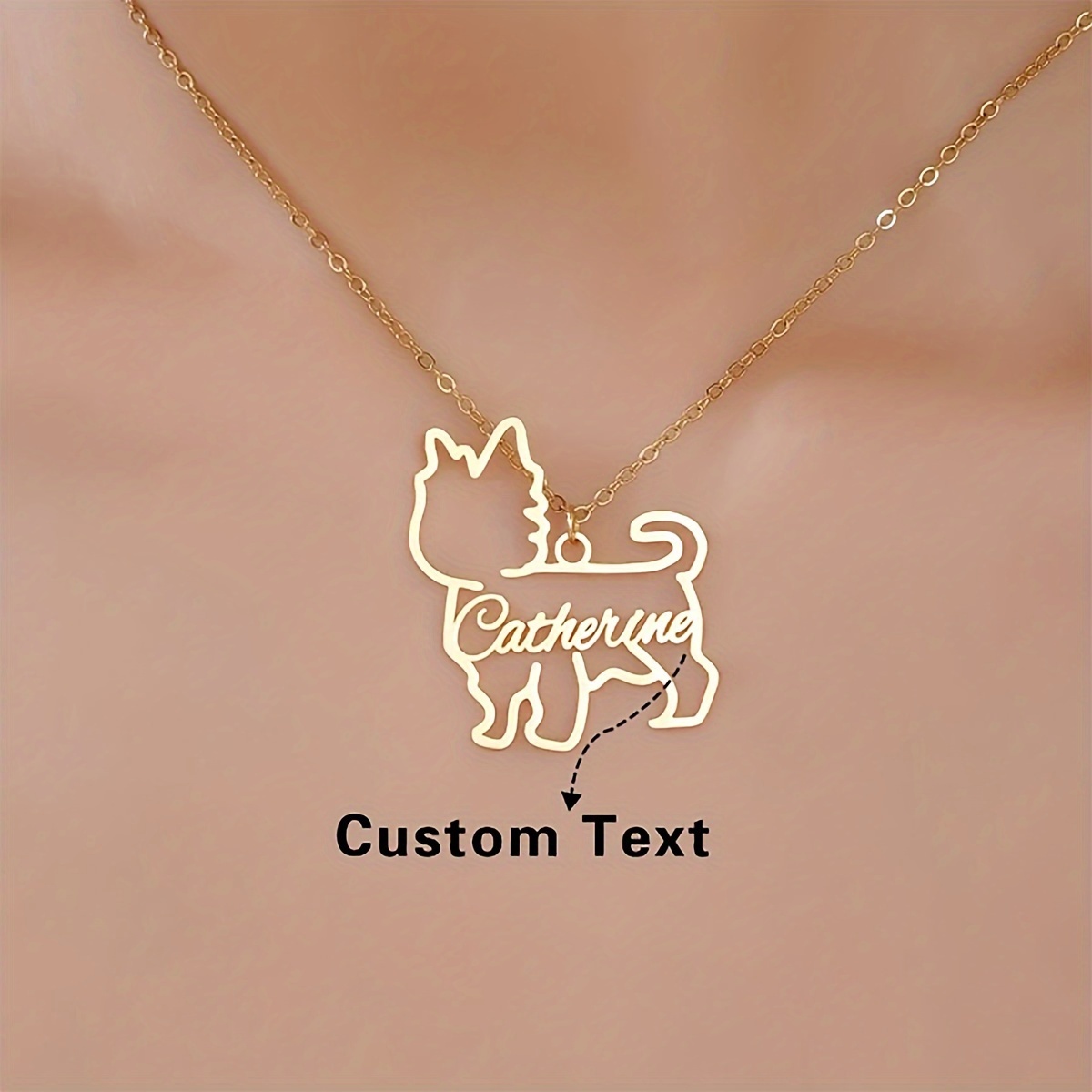 Custom Personalized Minimalist Pet Dog Name Necklace, 18K Gold Plated