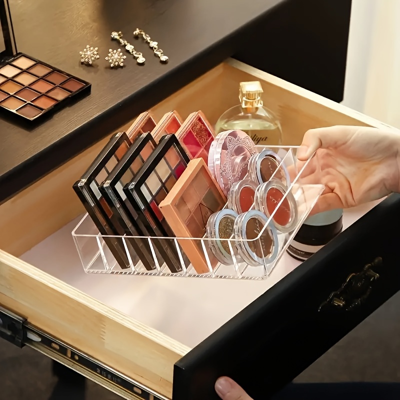 

7-compartment Clear Plastic Makeup Organizer - Lipstick & Eyeshadow Holder, Cosmetic Storage Tray For Bathroom