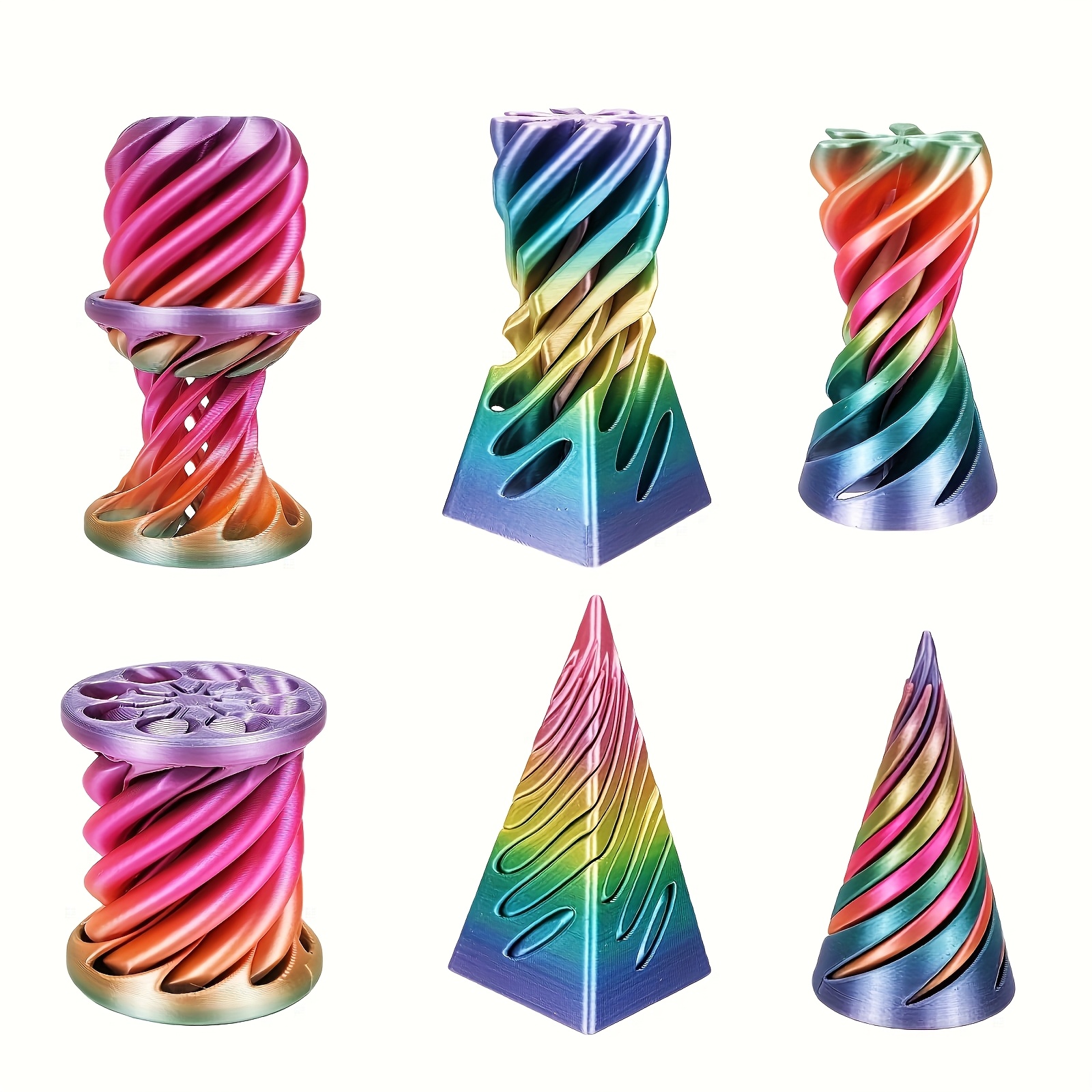 TEMU 3pcs 3d Printed Spiral Relax Fidget - Twistable Cone Finger Spinners For Anxiety & Focus, Light , Durable Desk Decor For Office & Home, Creative