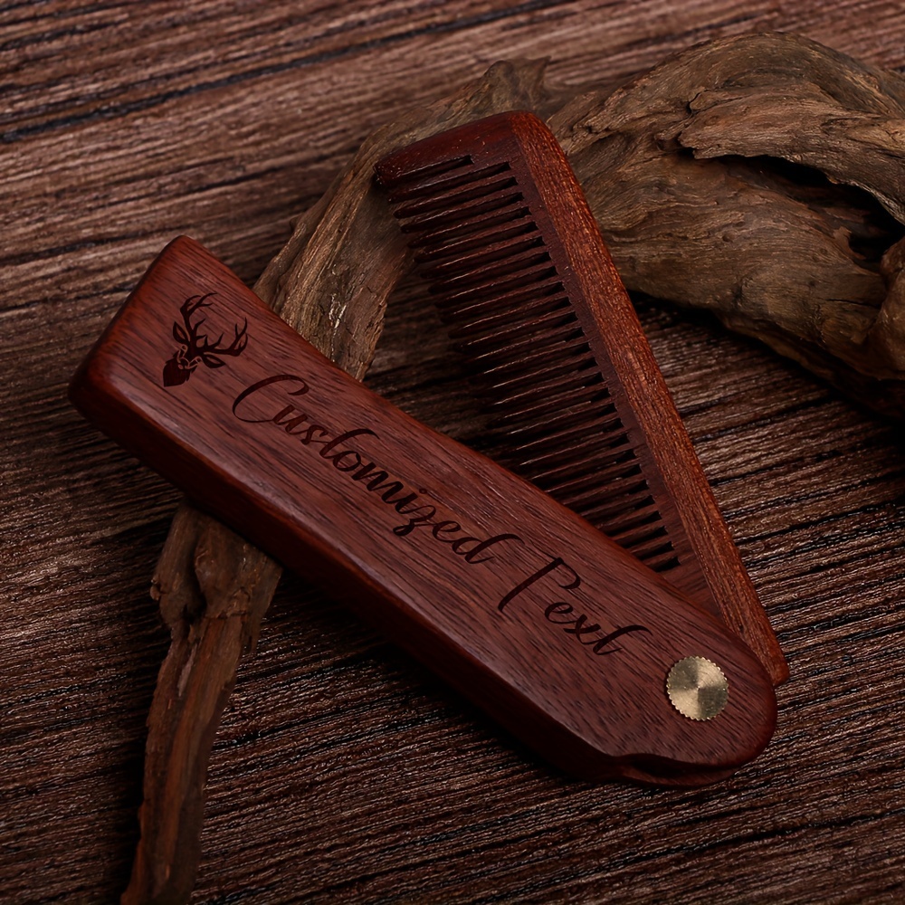 

Custom Engraved Wooden Beard Comb - Personalized Folding Mustache Grooming Tool, Perfect Birthday Or Valentine's Day Gift For Him