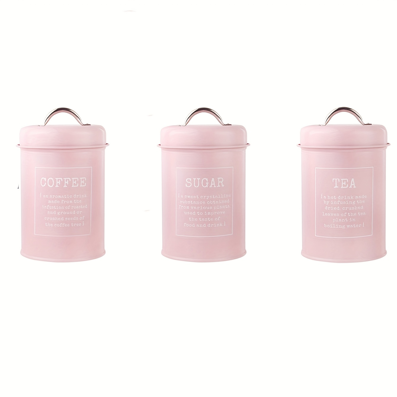 Image of 3 Piece Tea Can Box With Sealed Lid Suitable For Pills, Loose Tea, Sugar, And Coffee - Pink