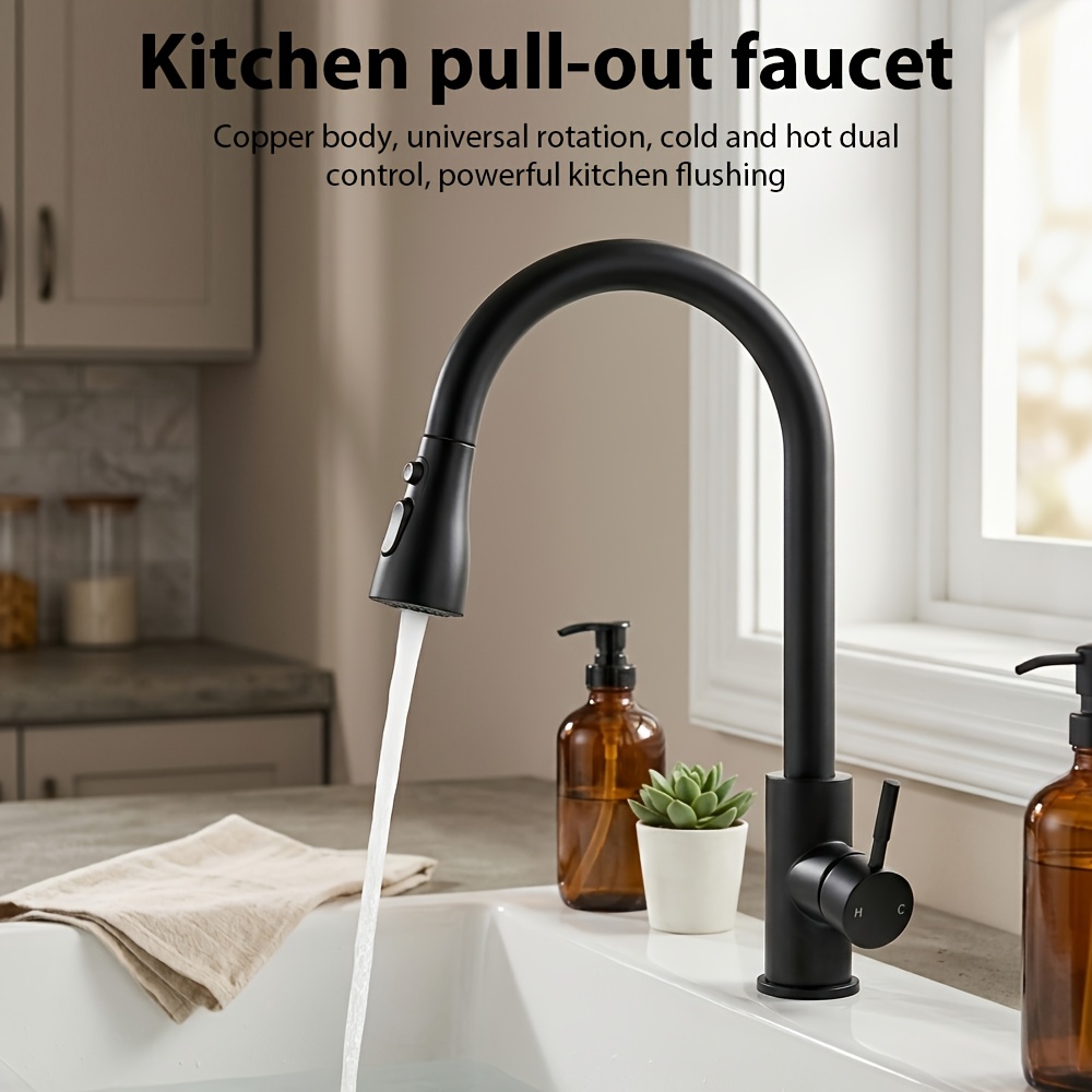 TEMU Grifo de cocina , 1 pieza, para agua fría y caliente, diseño de manguera extendida, con cabezal de ducha extraíble, de flujo de agua de tres ,