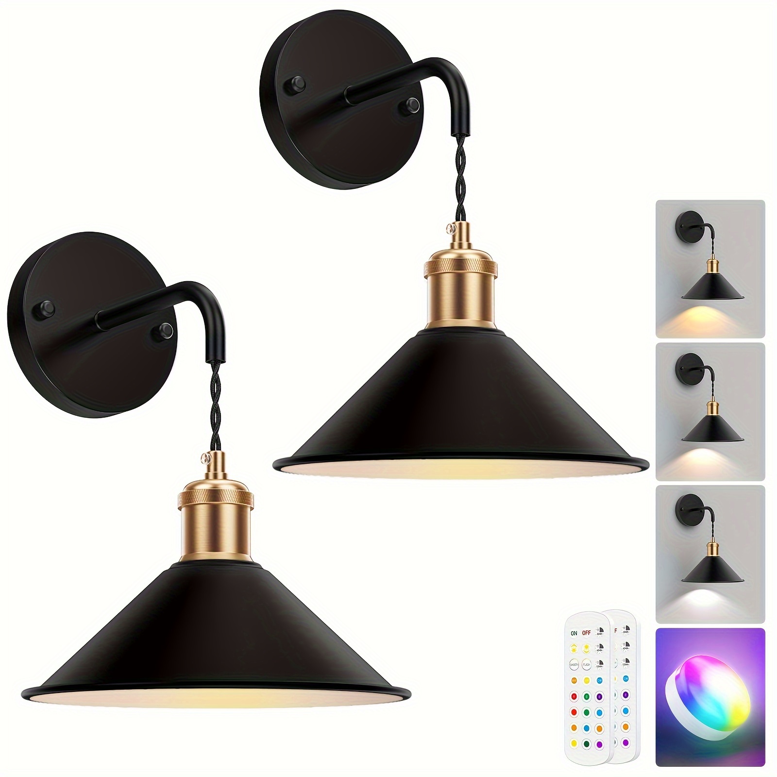 

2pcs Wall Sconces, Battery Rechargeable Rgbw Color Changeable Dimmable Wall Lights Fixtures With Remote Control Fabric Height Wall Lamp Sconces For Bedroom Living Room Hallway