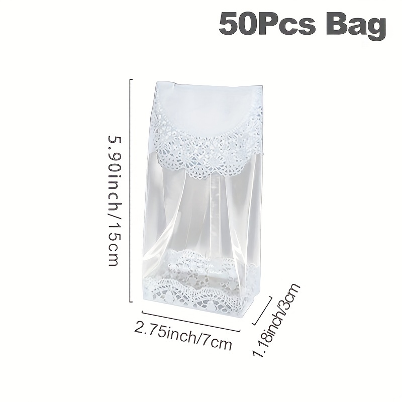 E-shop 50 Stück, Transparente Backbeutel, Plastiktüten mit Spitzenkanten, Hochzeitsparty Deko Süßigkeiten Keks Klarzelofan, Geburtstagsgeschenk