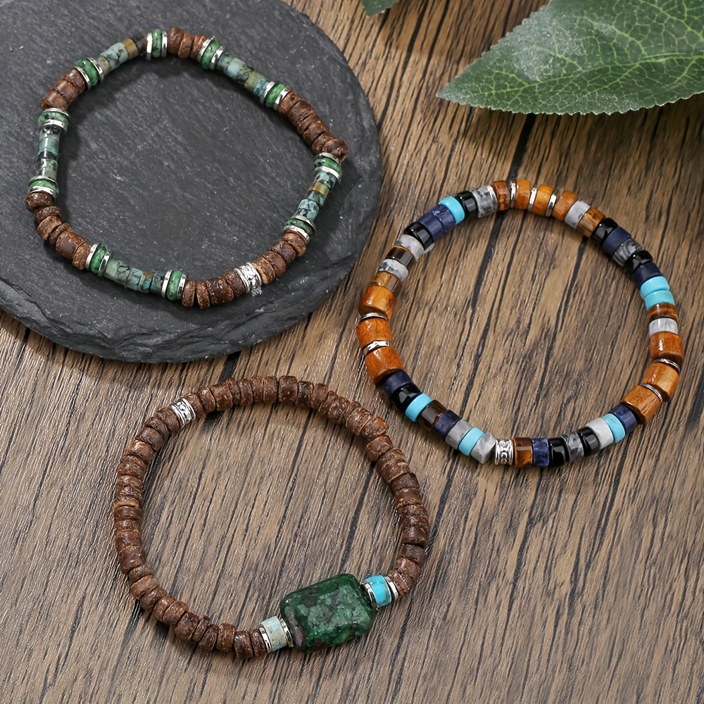 E-shop 3-teiliges Armband-Handschmuck-Set mit Naturstein-Kokosnuss-Perlen