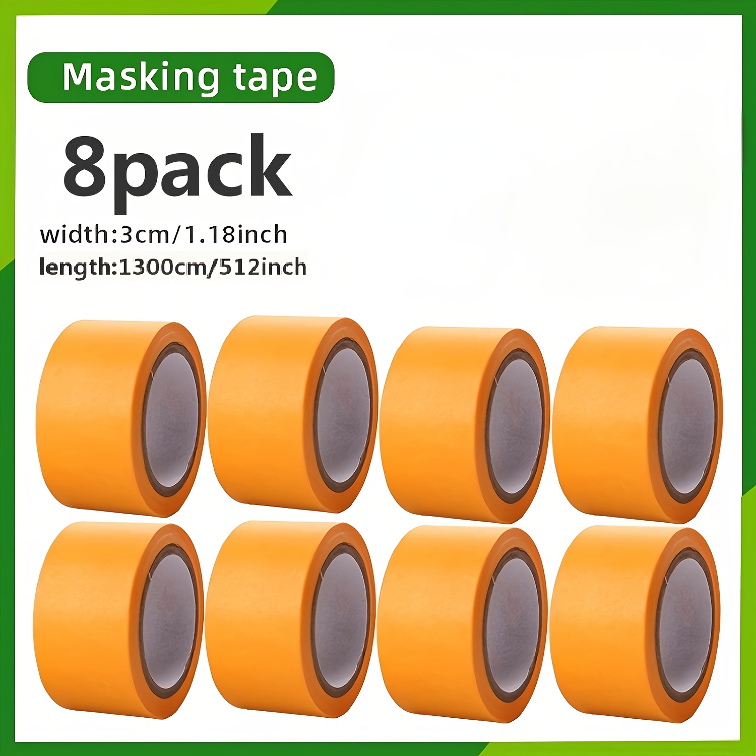 TEMU 8pcs Of Masking Tape, 1.18 Inches/3 Cm Wide, High Painter's Tape - Waterproof, Heat Resistant, Residue-free, Suitable For Art, Construction, And
