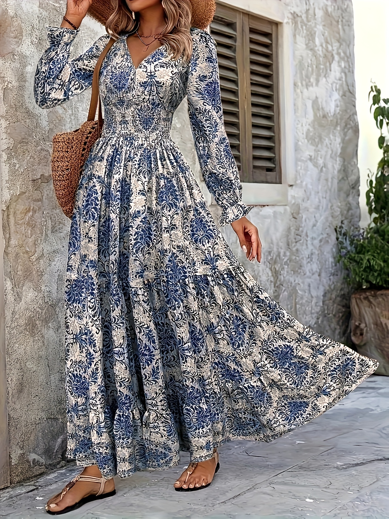 knee length dresses for ladies HYDRANGEA PRINCESS FLORAL PUFF SLEEVE MAXI DRESS – Amalthrea main image 0