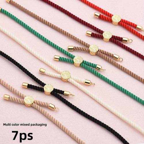 7pcs mixed color adjustable nylon twisted rope semi finished bracelet with copper additions copper slider suitable for jewelry making metal line woven pendant golden jewelry men and women bracelet rope