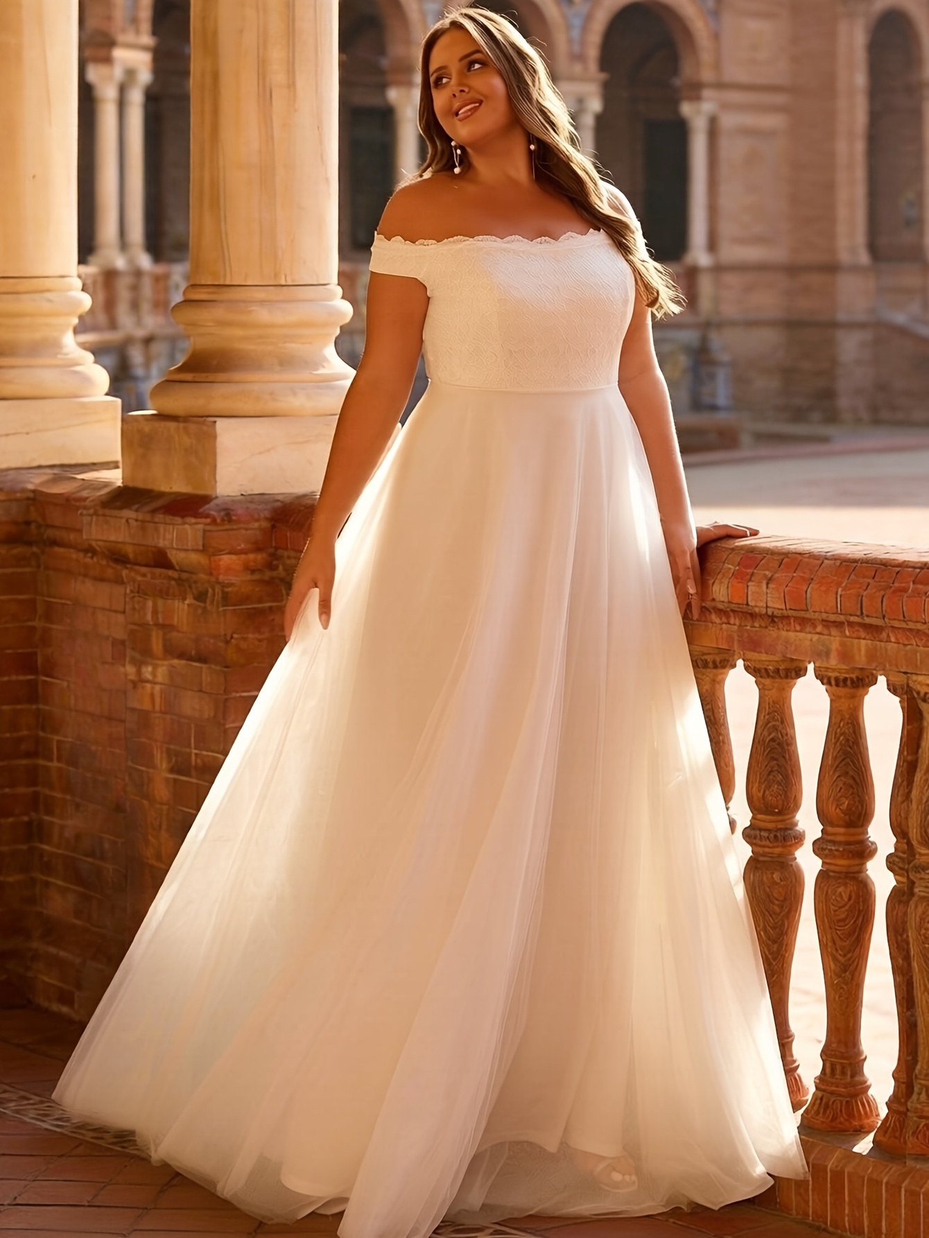 off the shoulder lace dress plus size Off-Shoulder Lace Plus Size Ballgown with Tiered Skirt