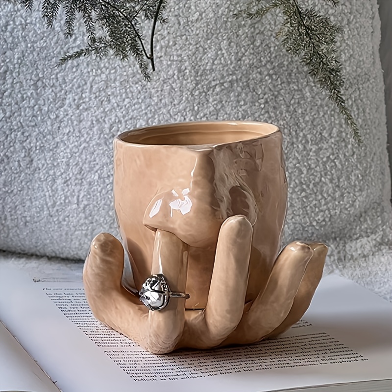Creative Personality Fun Nose Picking Ceramic Cup with Finger Tray  Two-Piece Set, Prank Friend Birthday Gift, Home Mug Coffee Cup